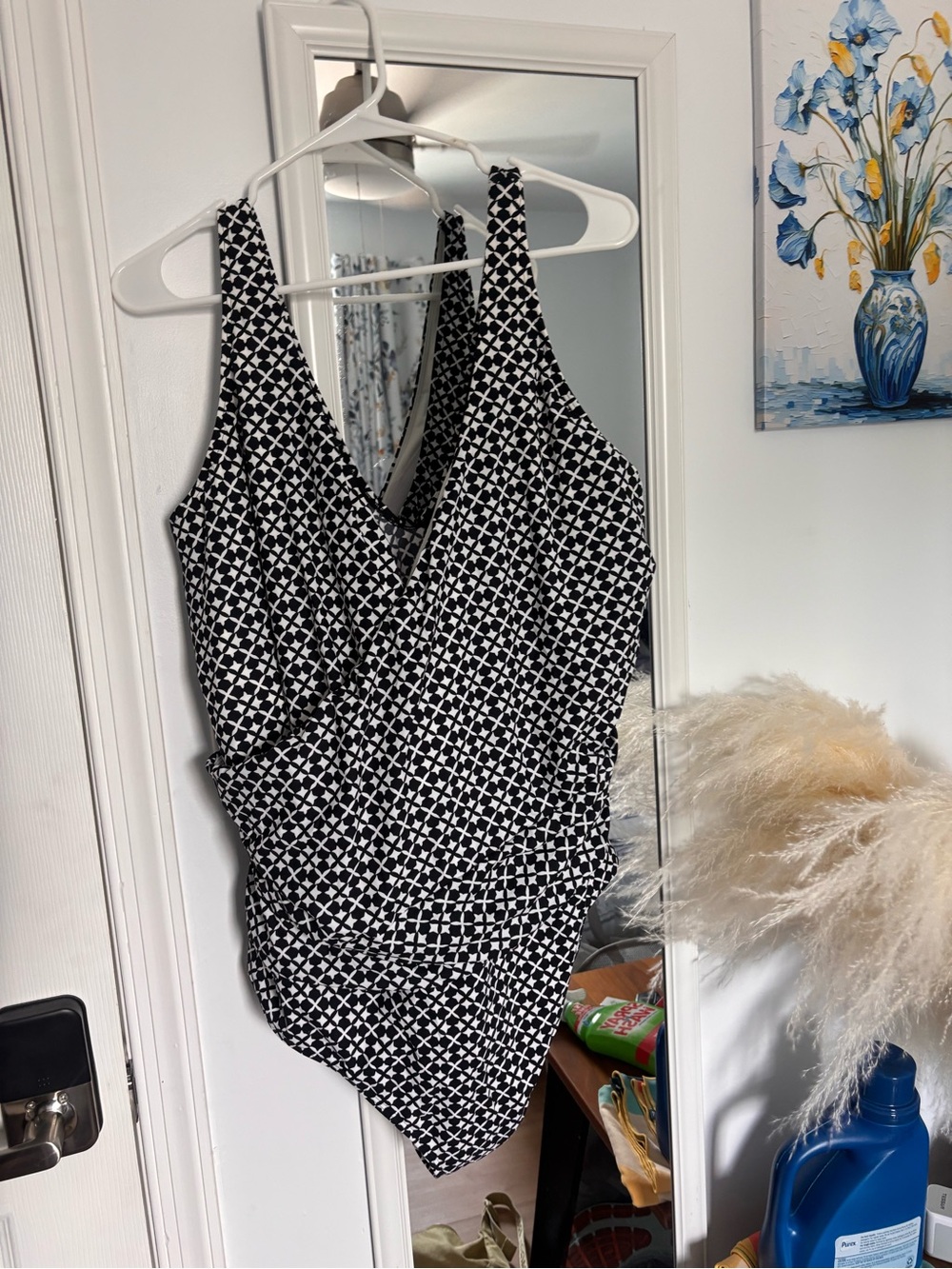 L.L. Bean Black and White Geometric One Piece Bathing Suit